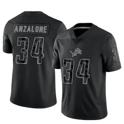 Limited Alex Anzalone Men's Detroit Lions Black Reflective Jersey - Nike